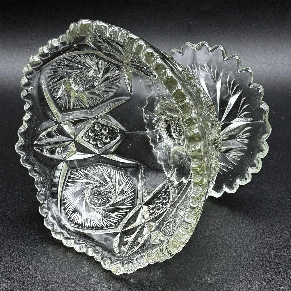 Vintage Imperial Glass Whirling Star Scallop Pressed Glass Pedestal Compote